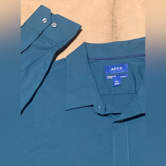 APT 9 Mens Premier Flex No Iron Aqua Button Up LS Shirt NEW Size XXL - Picture 4 of 8
